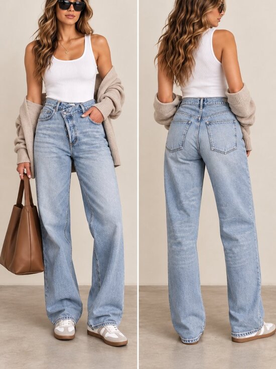 Agolde Denim - AGOLDE Criss Cross Upsized Jeans Light Wash Asymmetric Button Fly Size 27